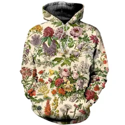 Fashion Floral Hoodies Flower 3D Printed Women Men Vintage Hoodie Streetwear Oversized Pullovers Sweatshirts Woman Tops Clothing