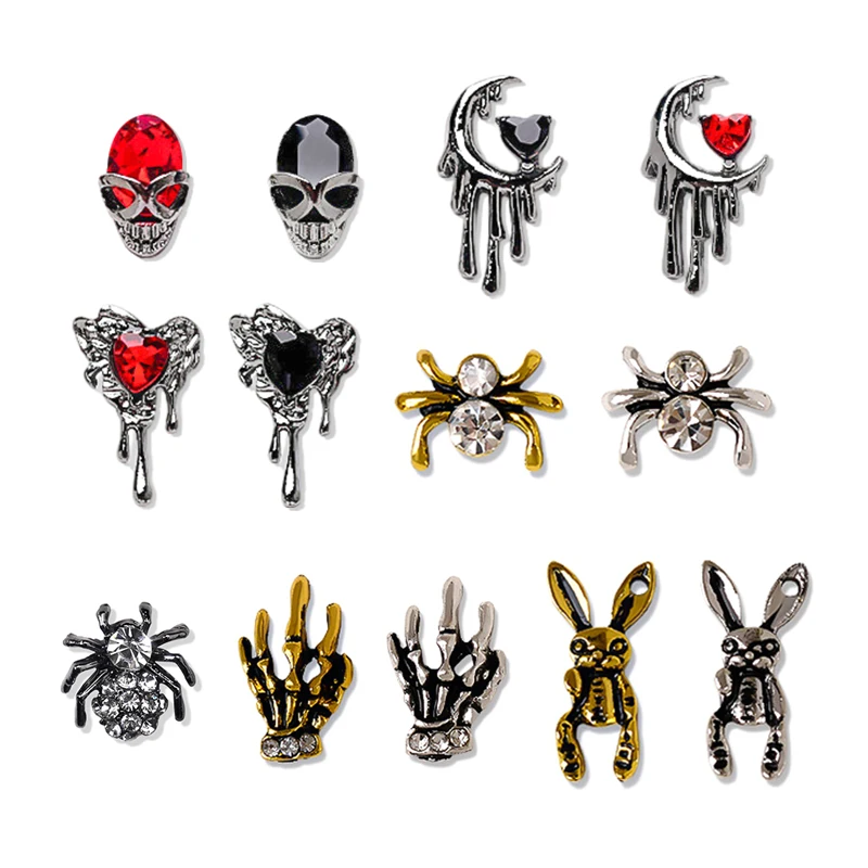 Halloween Alloy Nail Art Decorations 3D Ghost Skull Pumpkin Golden Silver Classic Nails Jewelry Ornaments Manicure Accessories