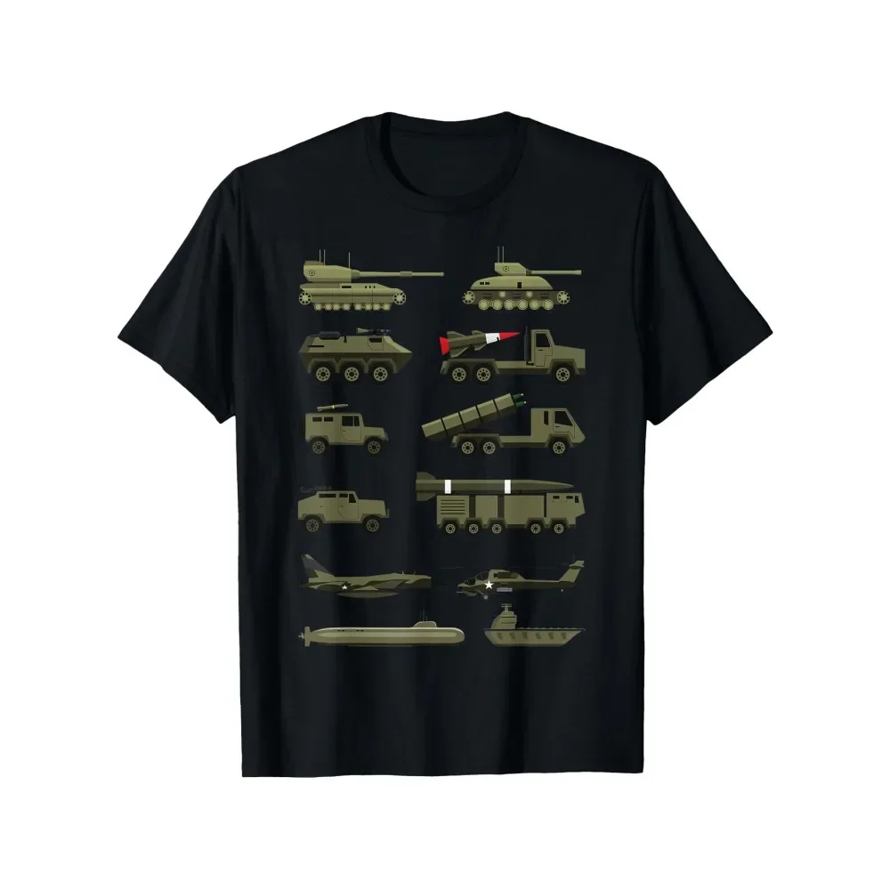 Boys' Military Vehicles and Tank Print T-Shirt - Breathable Cotton, Crew Neck,…