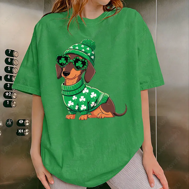 Saint-Patrick teckel impression T-Shirt mode drôle chanceux chien graphique coton unisexe t-shirts Vintage St Patricks Day T-Shirt