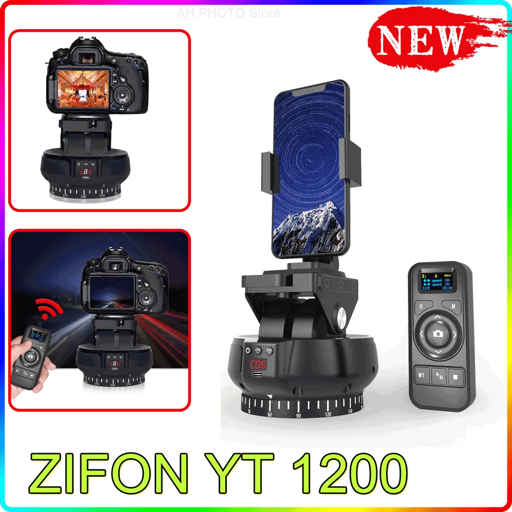 ZIFON YT-1200 Auto Motorized Rotating Panoramic Head Remote Control Pan Tilt Video Tripod Head Stabilizer for Smartphone Cameras