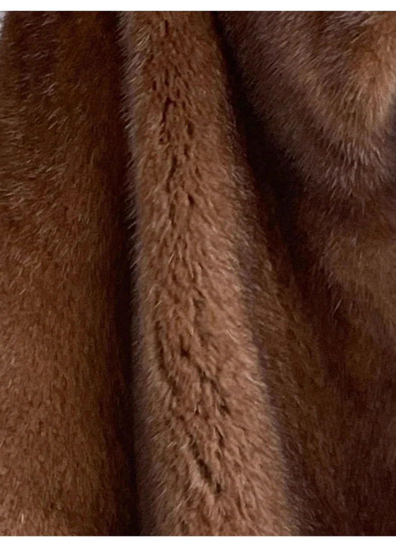 Lautaro Winter Long Vintage Elegant Luxury Chic Thick Warm Soft Brown Fluffy Faux Mink Fur Coat Women V Neck Furry Overcoat 2023