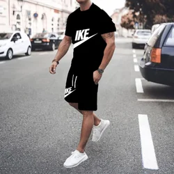 2024 Y2K Summer Street Men's Daily Casual Fashion Loose Comfortable Short Sleeve Outdoor Trend Shorts NIKE Fashion Stripe Print