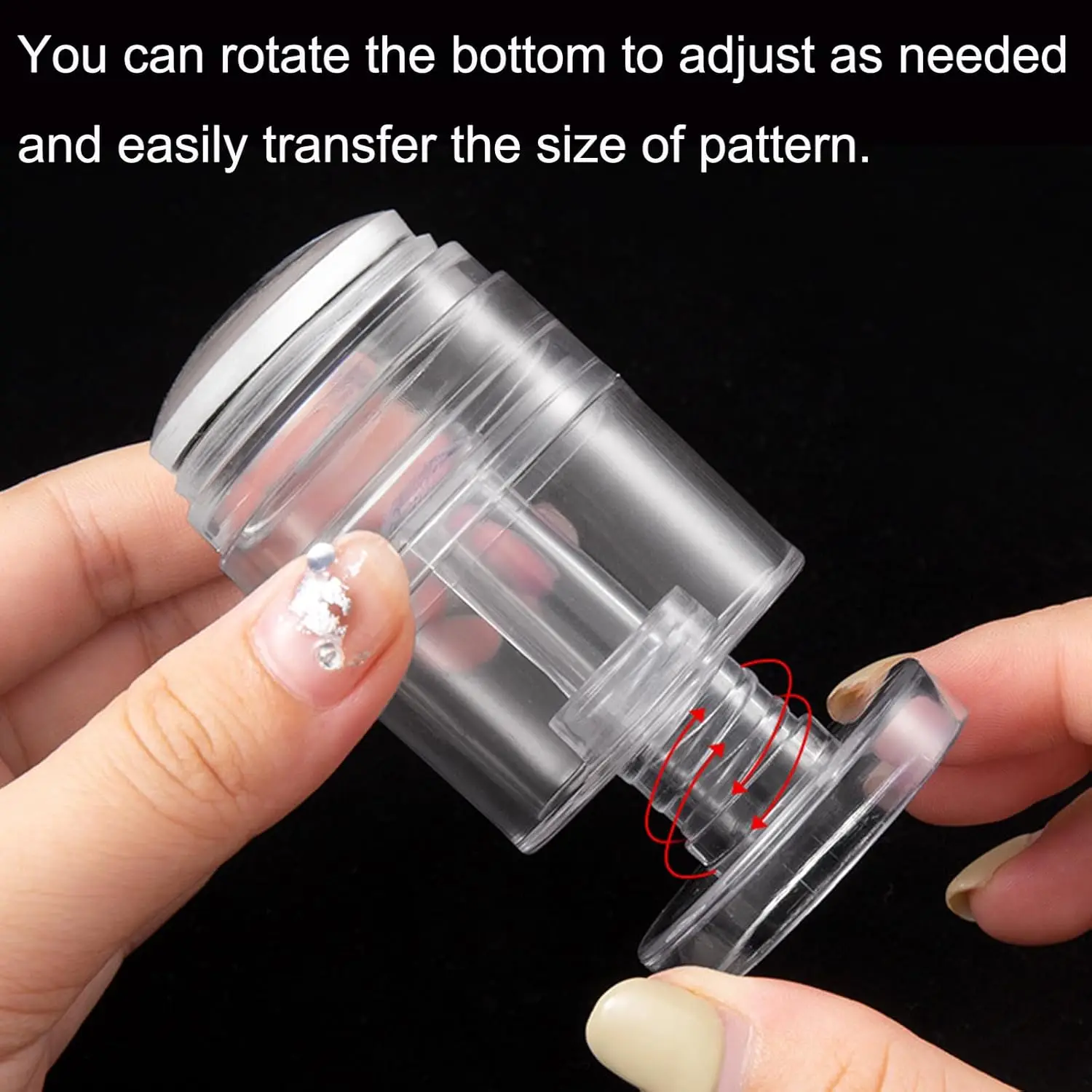 Stamper per unghie trasparente girevole con raschietto Dimensioni variabili del modello Stampa a trasferimento della punta delle dita Kit timbri per sigilli per unghie francesi