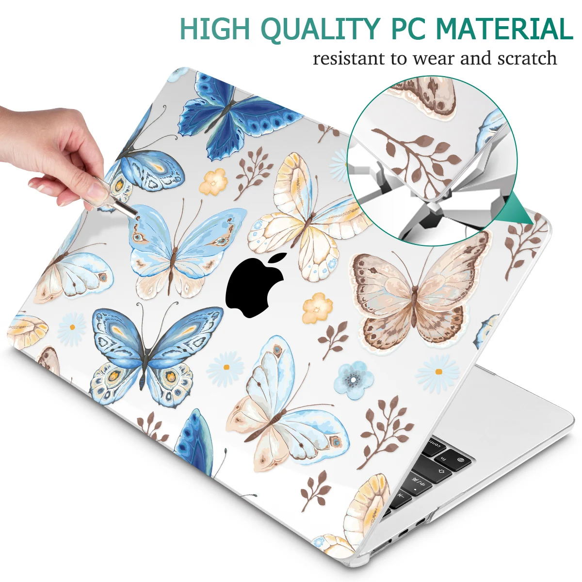 Blue Butterfly Crystal Case for MacBook 2024 M4 M2 Air 15 13 A2681 A2337 M1 2020 Pro 14 16 A2779 A2780 A2485 touch bar A2338