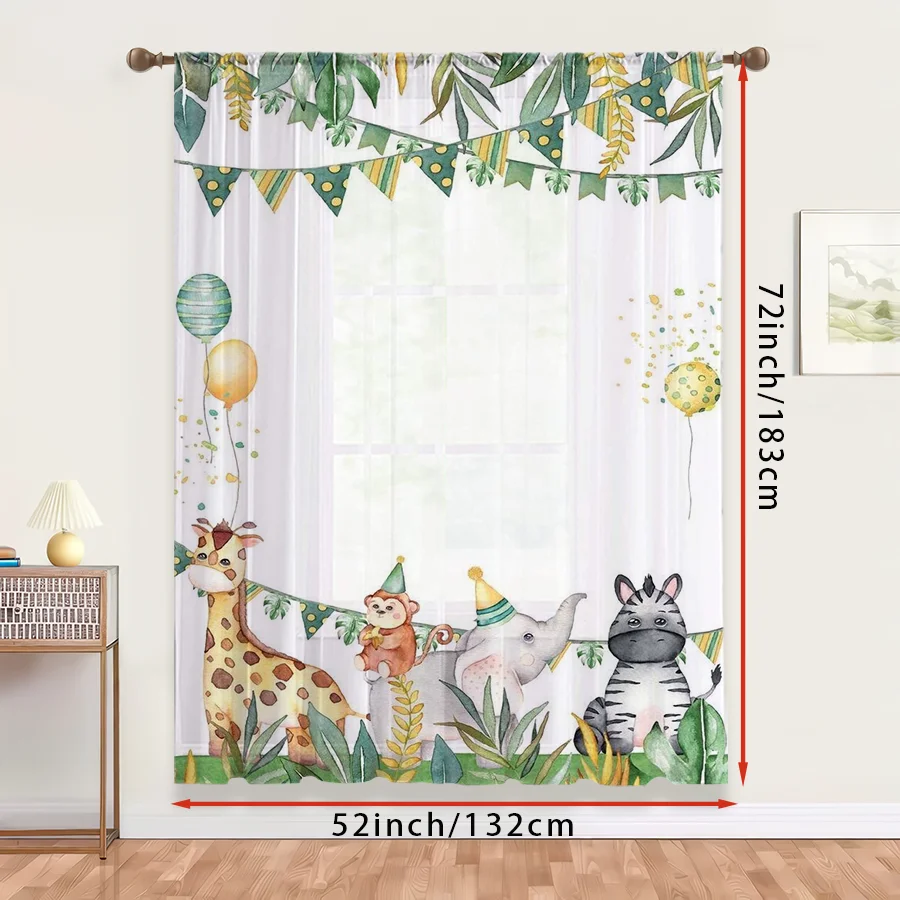 1PC Sheer Curtain Jungle Animal Birthday Giraffe Print, Rod Pocket Window Curtain for Living Room Kids Room Decor