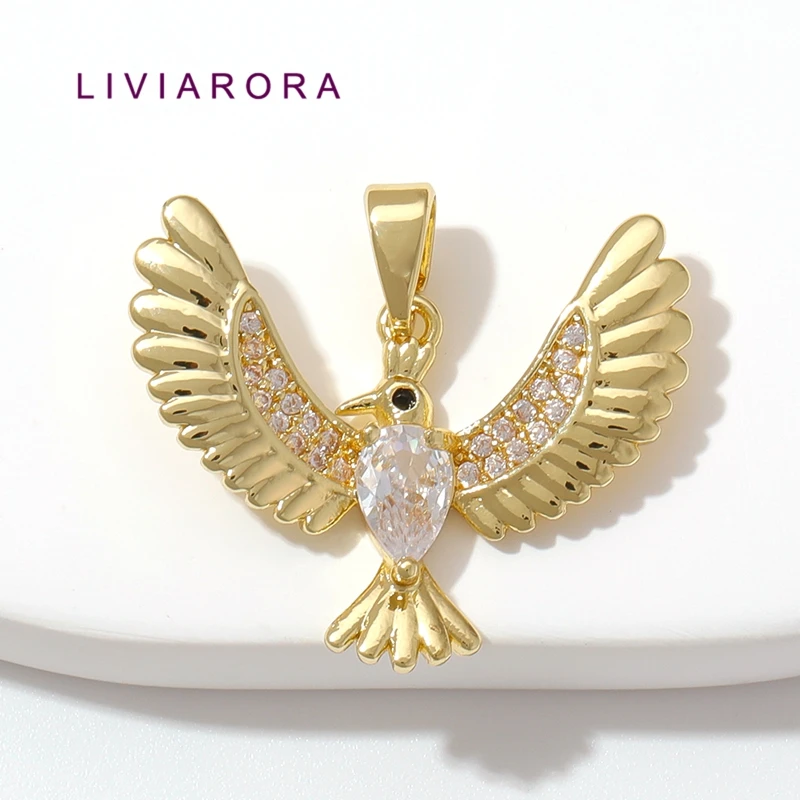 1/2/3Pcs 18K Gold Plated Brass Spread Wings Eagle Pendant Inlaid Zircon Flying Hawk Falcon Bird Charms For Jewelry Accessories