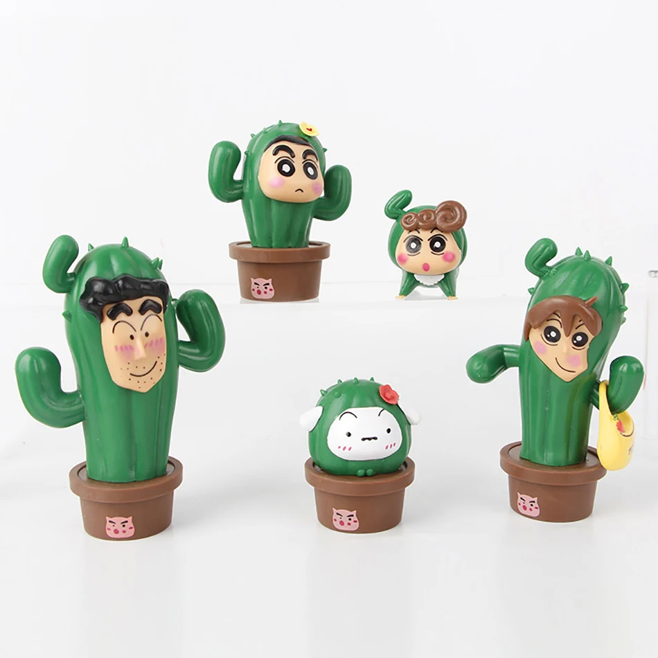 5pcs Crayon Shin-chan Cactus Action Figure Nohara Shinnosuke Anime Figurine Pvc Collection Model Toys Kids Gifts