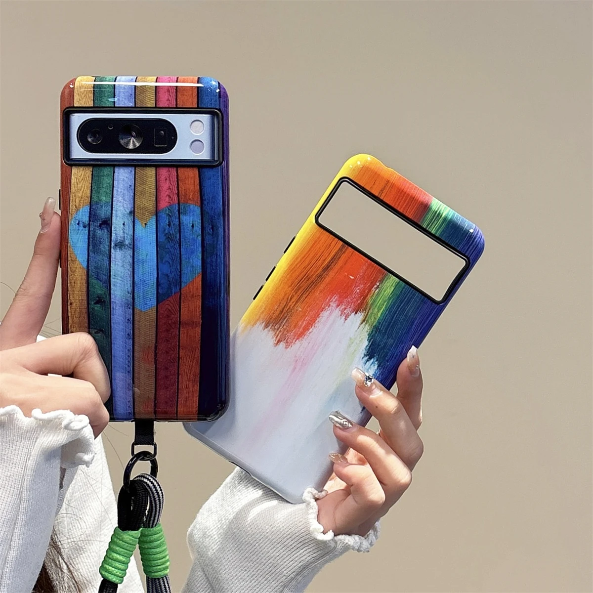 Colored wood grain Full package Two-In-One film case suitable for Google Pixel 8 7 6 Pro 8A trendy phone cases for men and women