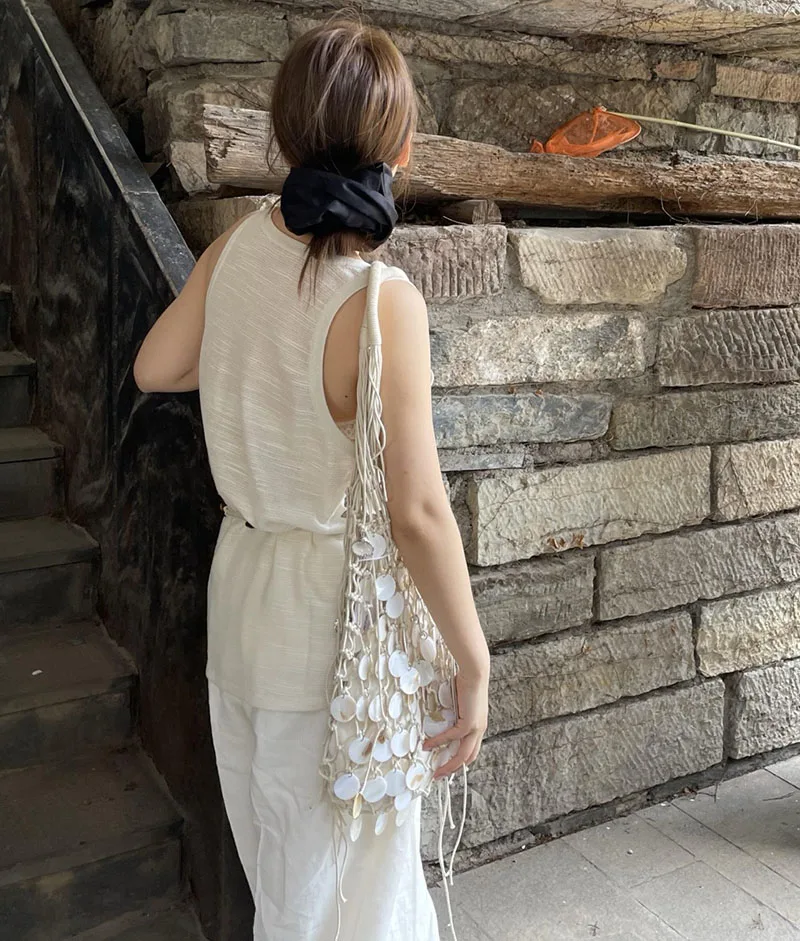 

Evening Clutch BagHandmade Shell Bag Woven Bucket Tassel Embroidery Shoulder Wooden Handle Handbag