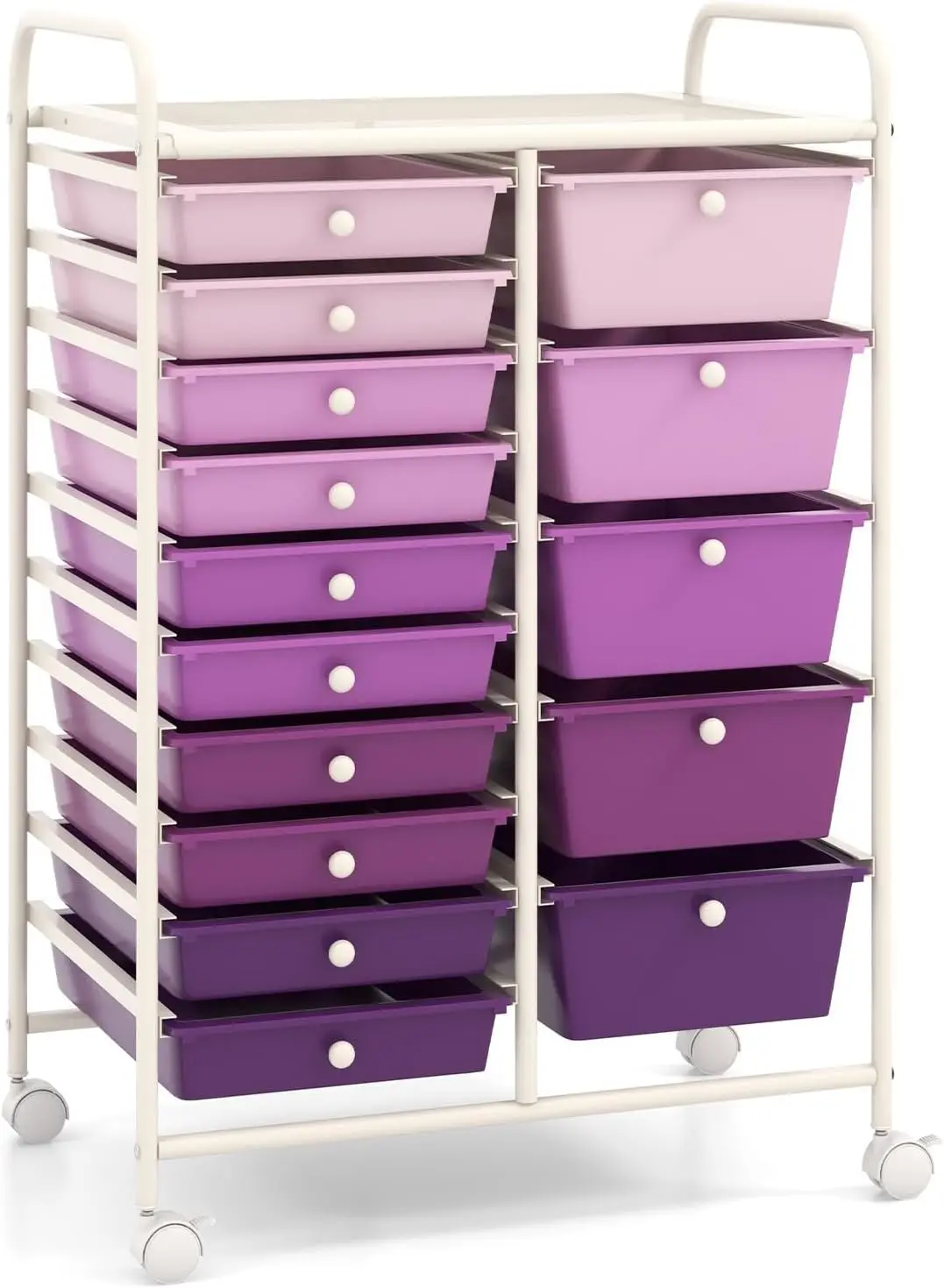 

15 Drawer Rolling Storage Cart with Wheels for Classroom, Art Supply Organizer, Metal Frame, Home Office