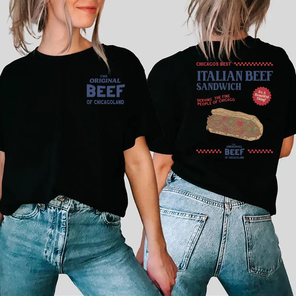 The Original Beef of Chicagoland T-shirt TV Show The Bear Gift Front Back Unisex Retro Italian Beef Sandwich Shirt Trendy Tops