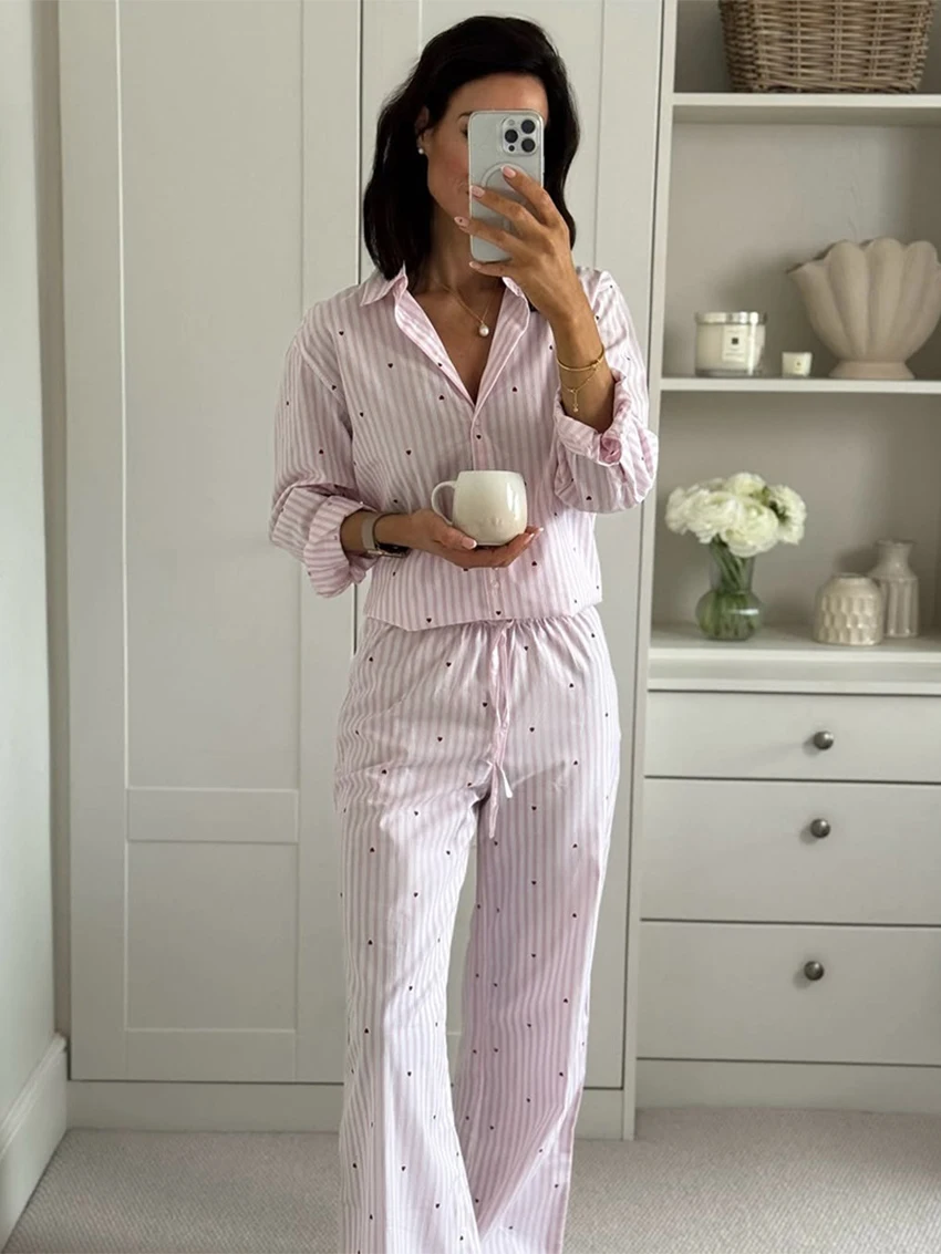 

Parc Fee модный свободный женский комплект из двух предметов в полоску с принтом 2026 элегантная рубашка с длинными рукавами и широкими брюками с высокой талией женский комплект