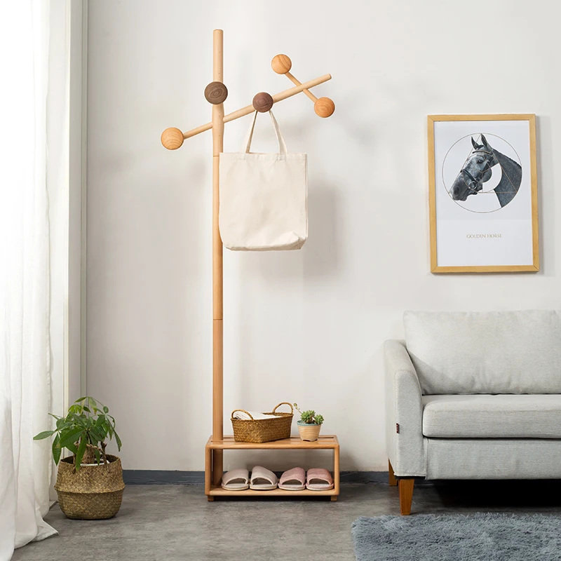 

Furniture For Home Wooden Clothes Hanger Floor Standing Shoe Rack Towel Ladder Shoe Changing Stool Hang Clothes Hanger Integrate