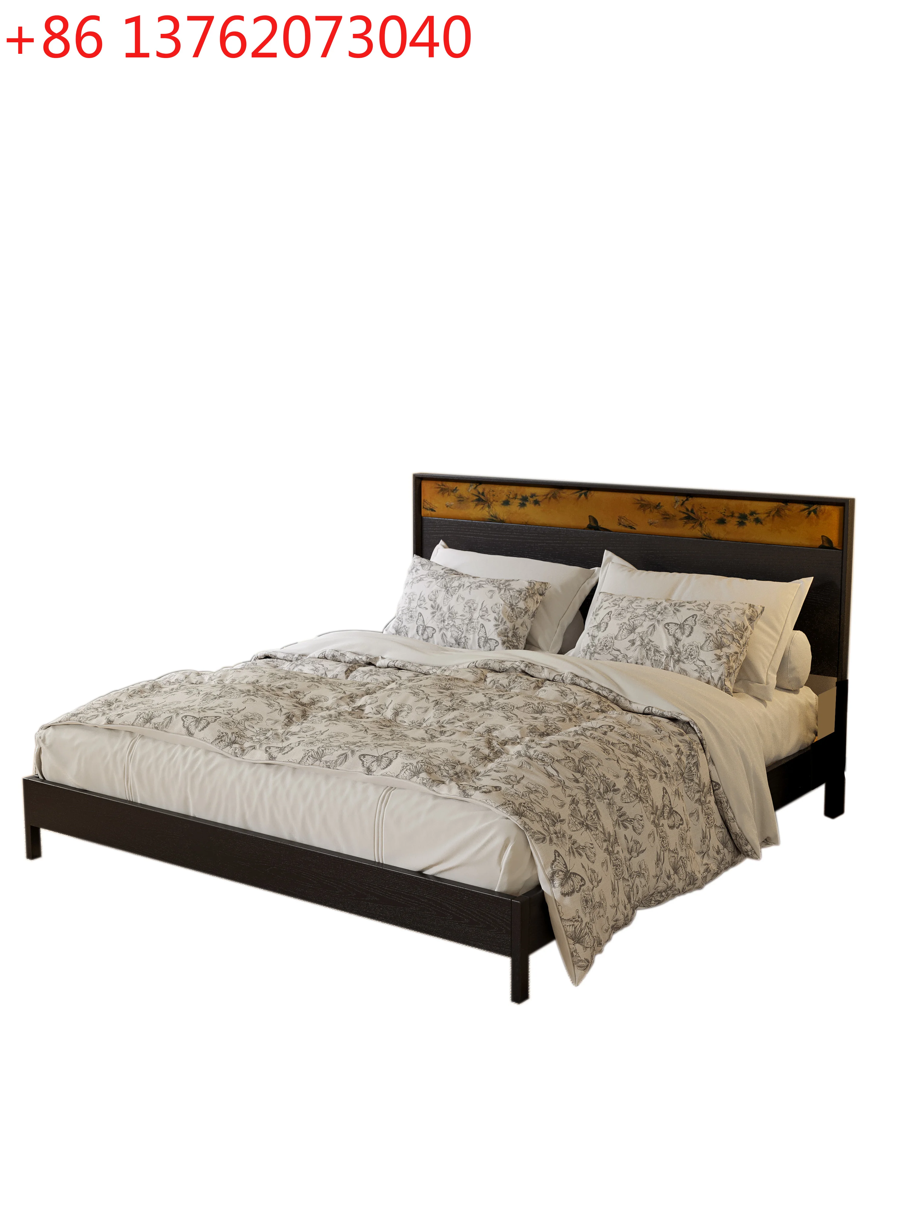 

French retro solid wood new Chinese black contrasting soft bag bed simple and modern