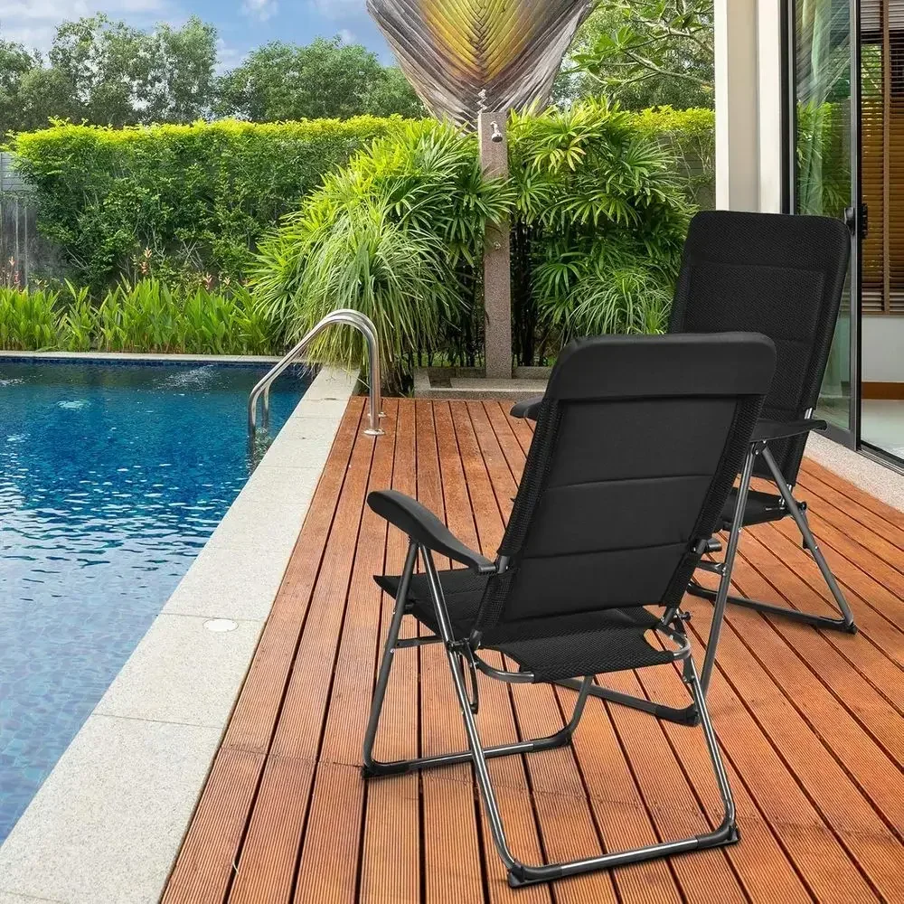 Portable Sling Chairs Set of 2 with Armrests and Adjustable Backrests for Patio, Lawn, and Poolside Use