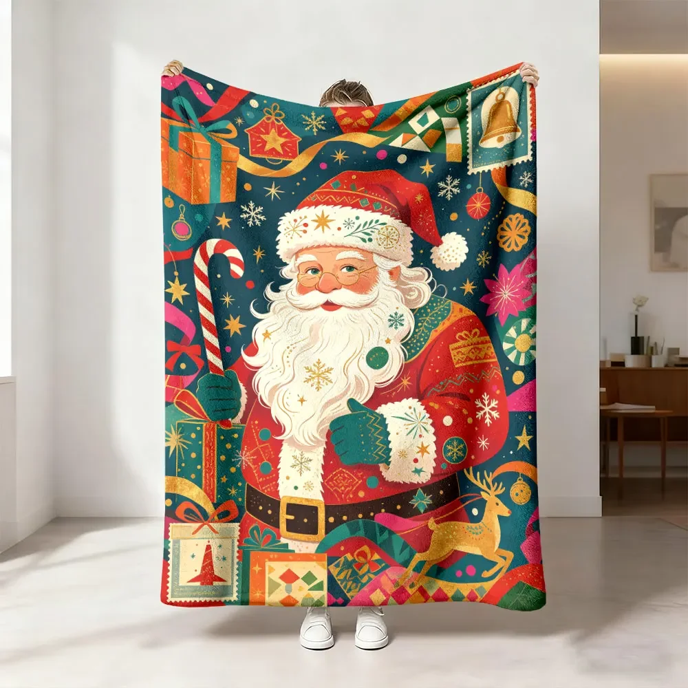 Festive Christmas Santa Claus Family Xmas Blanket Throw Cozy Holiday Decor Gift for Couch