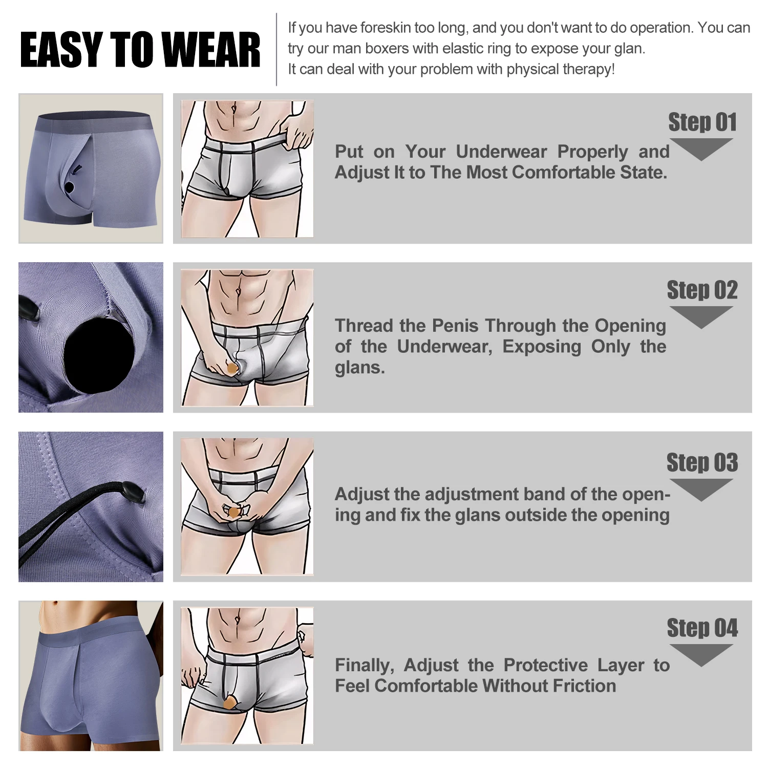 Man Separate Dual Pouch Underwear Phimosis Breathable Physical Therapy LIngerie Front Open Hole Sheath Boxers Men Underpants