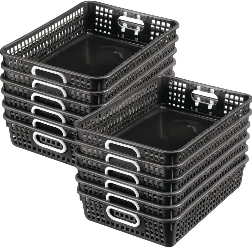 

Набор из 12 черных пластиковых сетчатых корзин, 14x10x3,25 дюйма, для организации бумаг формата А4, файлов и принадлежностей для класса, дома, офиса