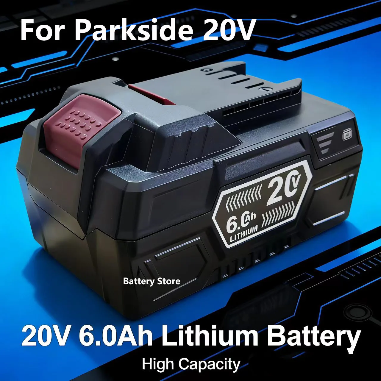 Batería de Iones de Litio de 20V 6.0Ah para Herramientas Parkside 20V, Compatible con Motosierra y Taladro Eléctrico Parkside PAP 20 B3/PAP 20 A3/PAPS 208 A1