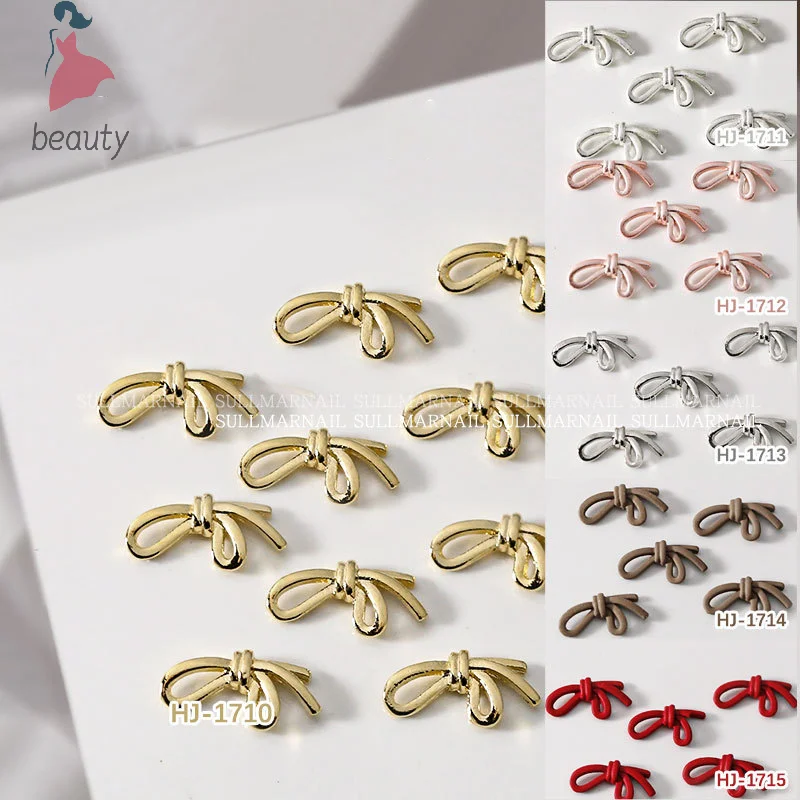 3D Metal Bowknot Manicure Acessórios, Bow Deco, Nail Art Charme, Strass, Simplicidade Nail Decor Peças, DIY Jóias, 5pcs