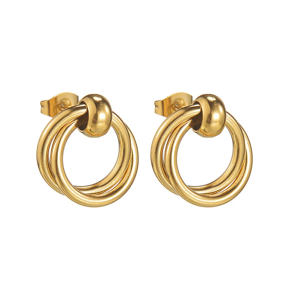 

1 Pair Winding Twists Stainless Steel Gold Plated Double Circle Earrings For Womens Ear Jewelry Lady Gift Party Pendientes