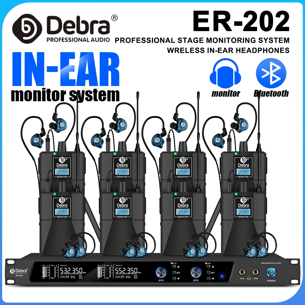 

Профессиональная беспроводная система мониторинга Debra ER-202 UHF с Bluetooth 5.0 для использования на сцене, в театре и в звукозаписывающих студиях