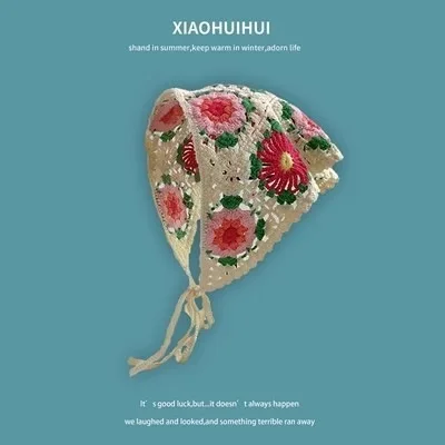 

Cute sweet cherry hollow triangle scarf handmade knitted hairband scarf women's new headscarf