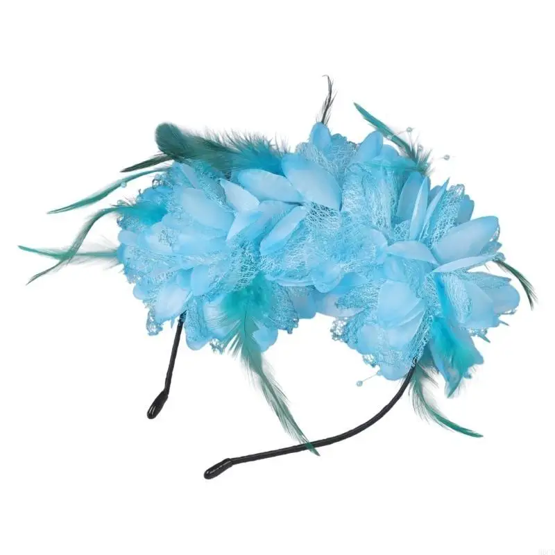 

M6CD Fabric Flower Headband Flower Hairband Women Evening Party Headpieces