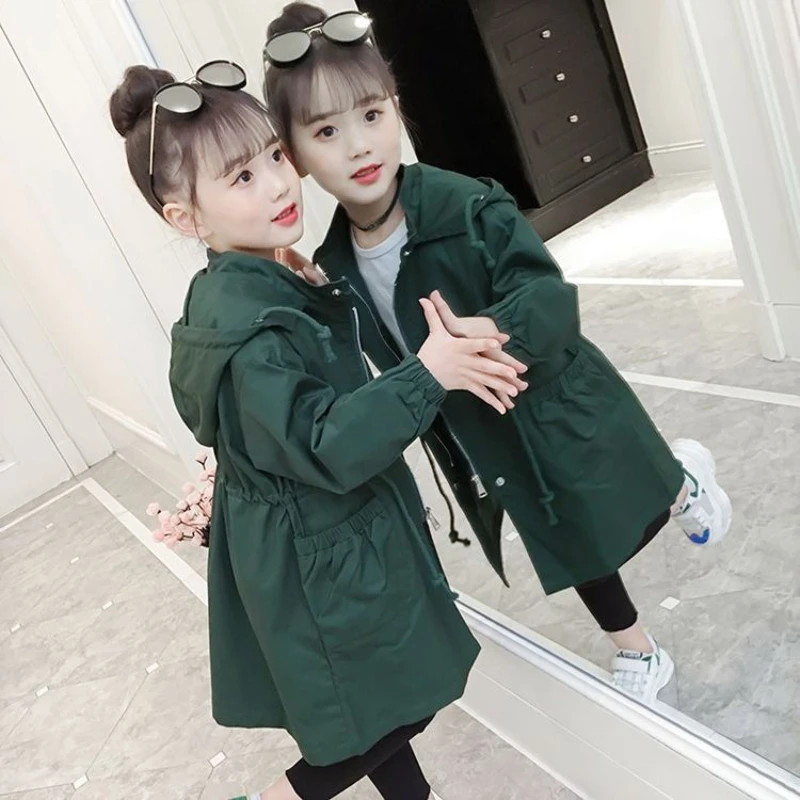 

Новинка 2023 года, корейский стиль, плащ для девочек, осенне-зимнее пальто средней длины для детей 12–15 лет, стильное и теплое