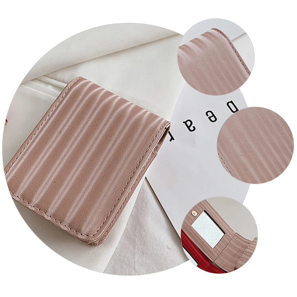 1개 미니 립스틱 가방 프리미엄 PU 소재 컴팩트 수납 파우치 여성용 소형 휴대용 메이크업 케이스 거울 포함 여성 선물