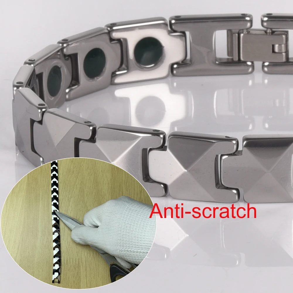 Vinterly Arrow Bracelets Tungsten Carbide Green Tourmaline Health Energy Link Chain Jewelry for Men Waterproof Anti-scratch 21cm