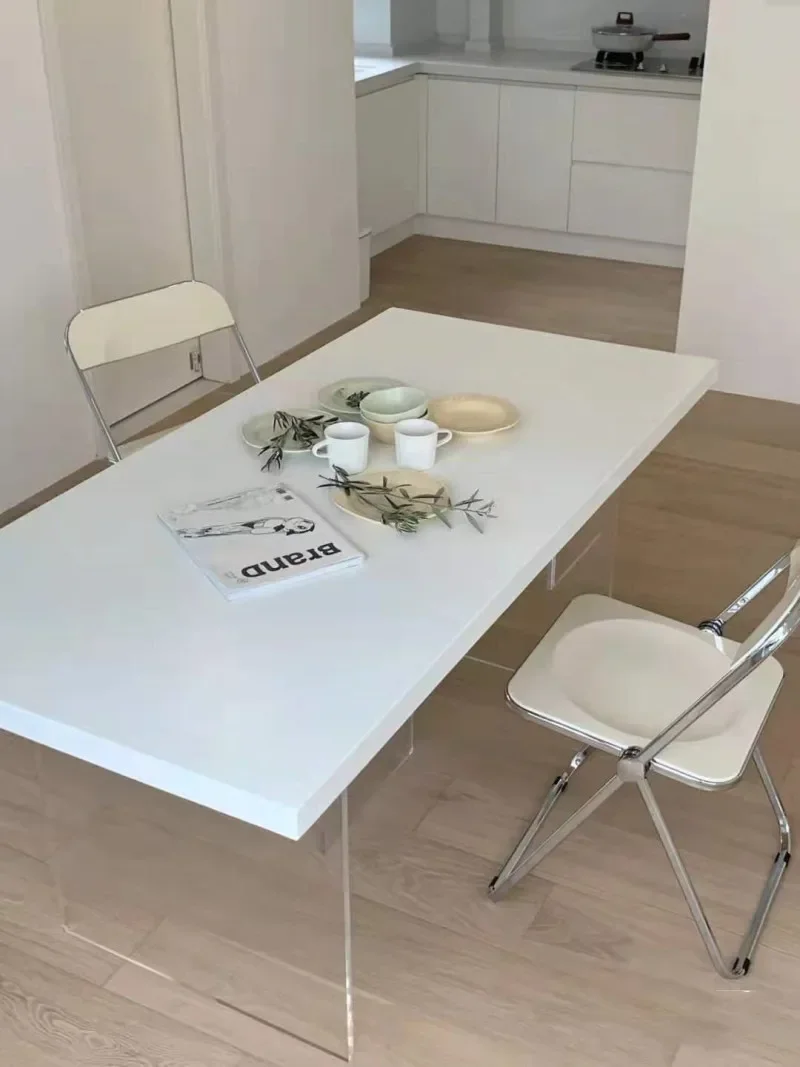 Simple acrylic dining table, solid wood large board table, creative suspended