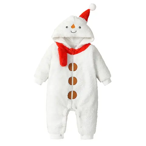 Baby Jumpsuit Long Sleeve Hooded Zipper Closure Winter Christmas Romper Snowman Costume for Boys Girls