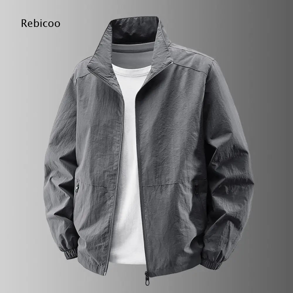 Stand Collar Casual Jacket For Men Full Zip Elastic Cuffs Secure Zipper Pockets For Multiple Daily And Outdoor Activities