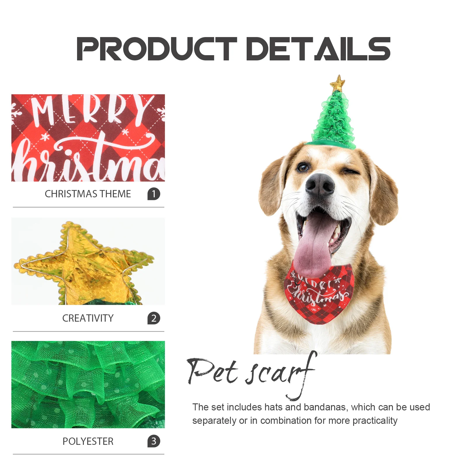 

1Set Christmas Pet Hat and Bandana Adjustable Soft Dog Scarf Xmas Triangle Scarf Party Costume Pet Bandana and Hat