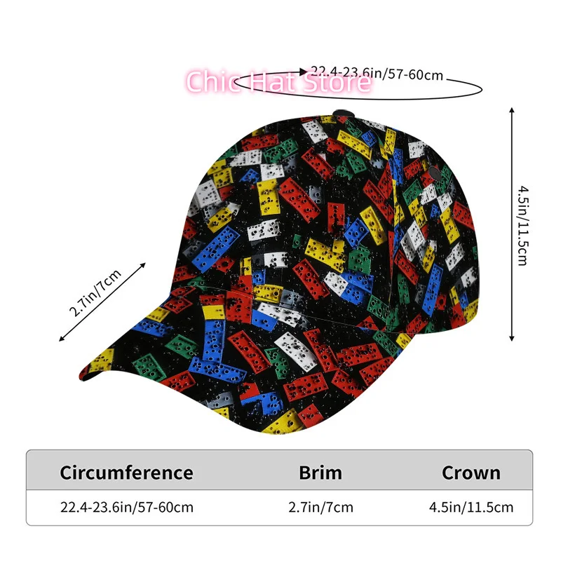 Stylish Design 1pc Colorful Building Blocks Print Classic Baseball Cap | Casual Adjustable Duckbill Hat, Lightweight Constructio