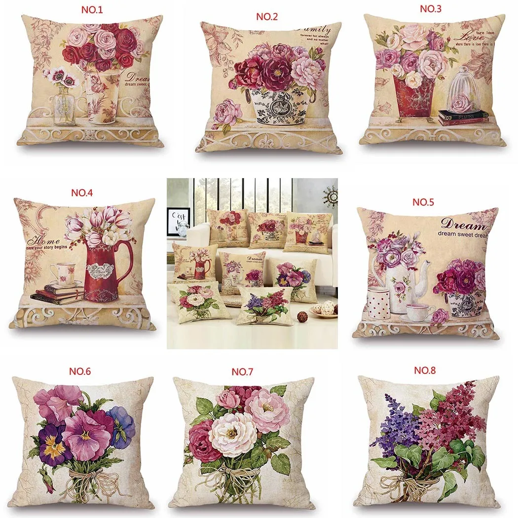 Plant Cushions Cover Pink Flower Pillow Cover Cotton Sofa And Chair Decorative Pillow Cover Plant Cushions Cover Flower Pillow