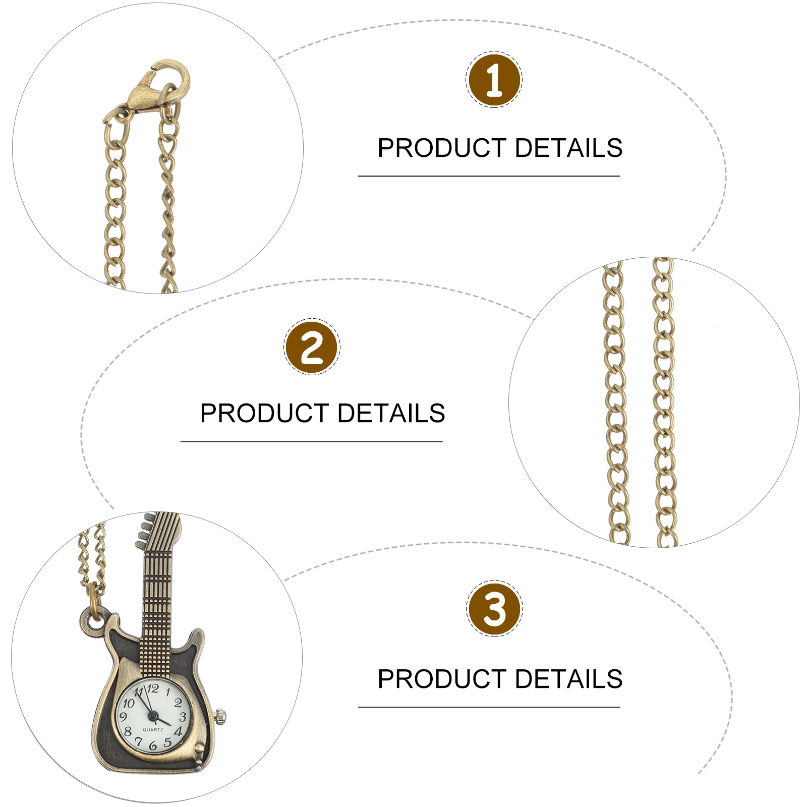 

Guitar Pocket Watch Wrist Pendant Stainless Men Necklace Vintage Quartz Steampunk Mens Man