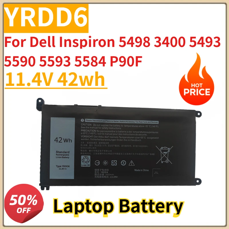 

High Quality New YRDD6 Laptop Battery 11.4V 42Wh for Dell Inspiron 5498 3400 5493 5590 5593 5584 P90F Replacement Battery