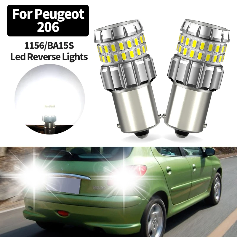 2PCS 4014 SMD Canbus LED Backup Light Bulb Reverse Lamp P21W BA15S 7506 1156 No Error For Peugeot 206 1998-2009 Car accessories