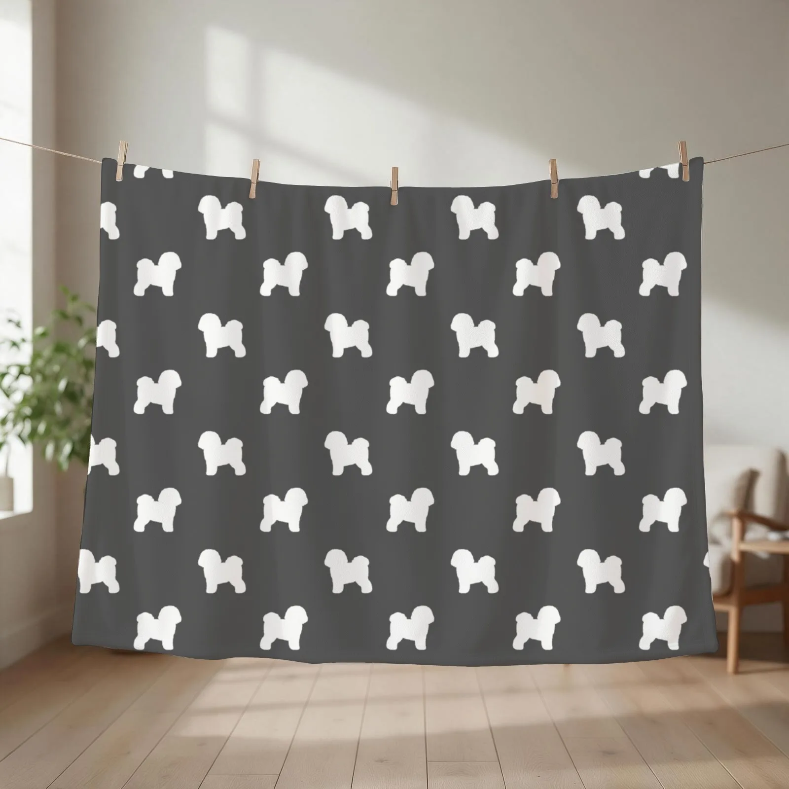 Bichon Frise Silhouette(s) Throw Blanket Beautifuls Warm Kid'S Shaggy Blankets