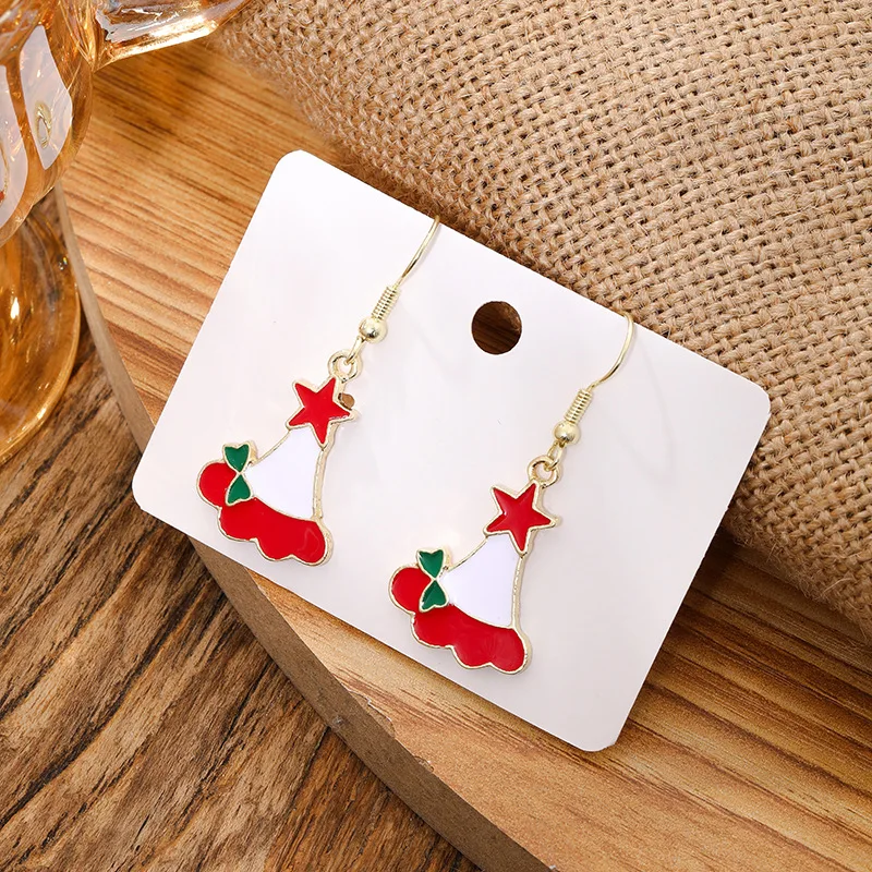 Christmas Themed Ear Cuff Candy Bell Stud Reindeer Pendant Santa Hat Earrings Set for Holiday Fashion Accessories