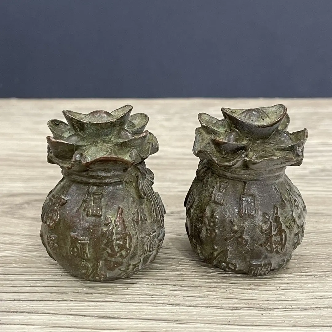 Folk antique bronze solid old goods Baifu Lucky Nafu Ping An Money Bag Lucky Bag Home Decoration Ornament Single