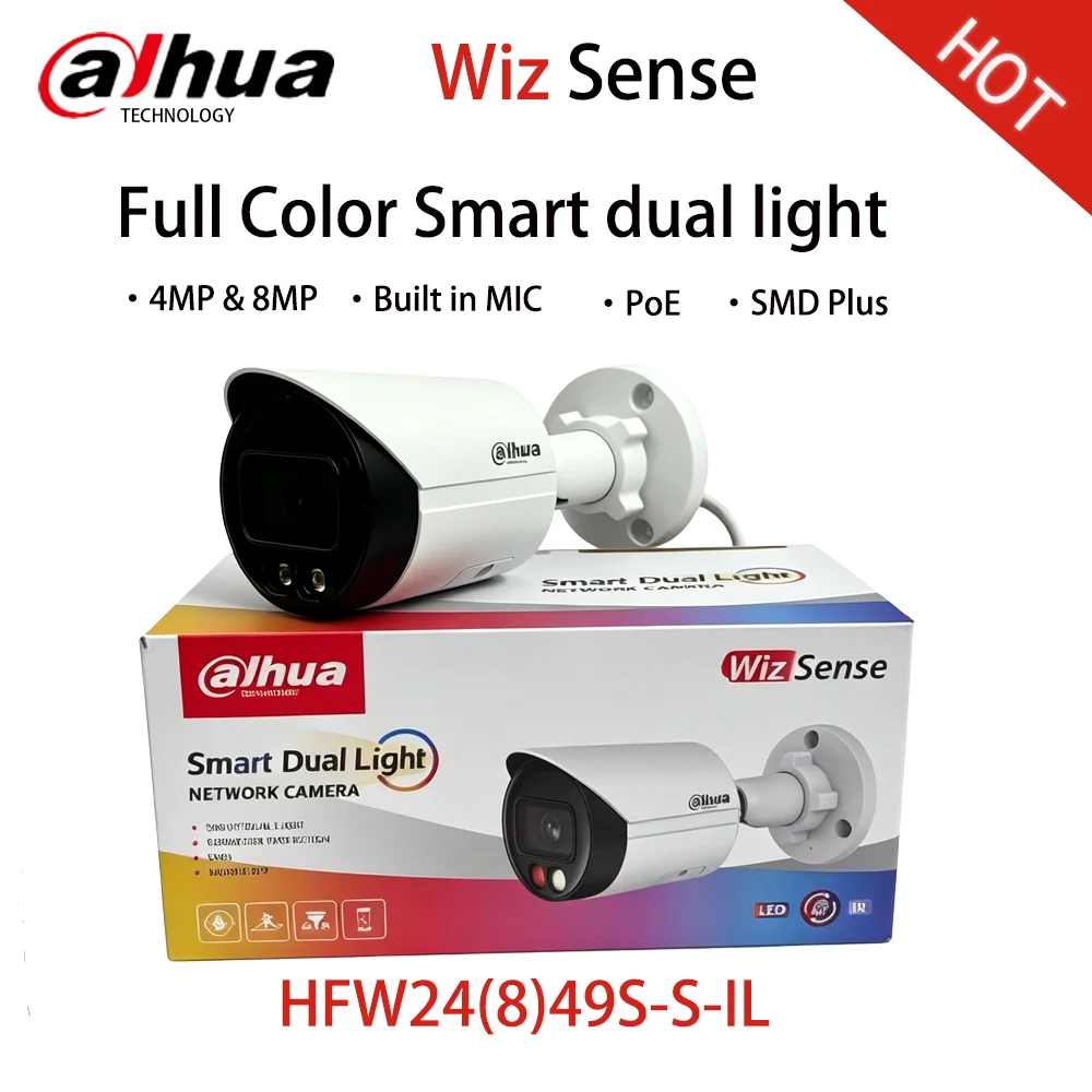 Dahua HFW2449S-S-IL HFW2449S-S-IL 4MP Smart Dual Light Fixed-focal Bullet WizSense Camera Human and Vehicle detection