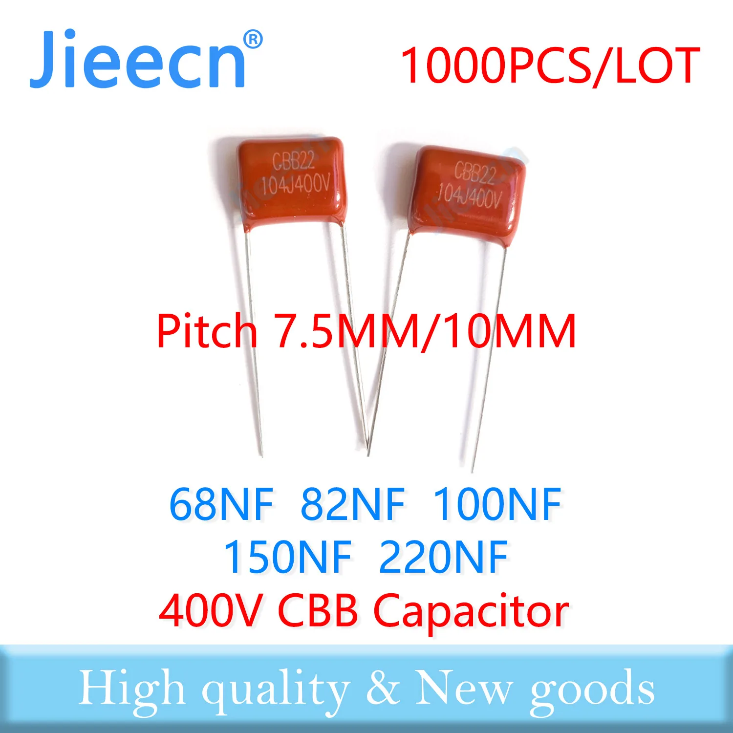 Jieecn 1000PCS 400V 7.5MM 10MM 68NF 82NF 100NF 150NF 220NF 683J 823J 104J 154J 224J CBB Polypropylene Film Capacitor