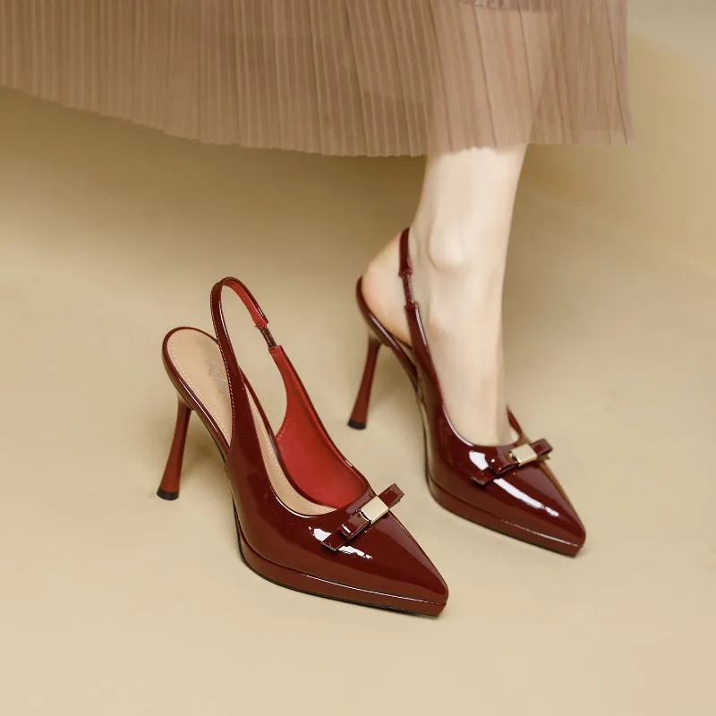 

French-style Slip-on Women's 2026 Spring/summer New Design Patent Leather Pointed-toe Bow Tie Stiletto Heel Single Shoe，34-40