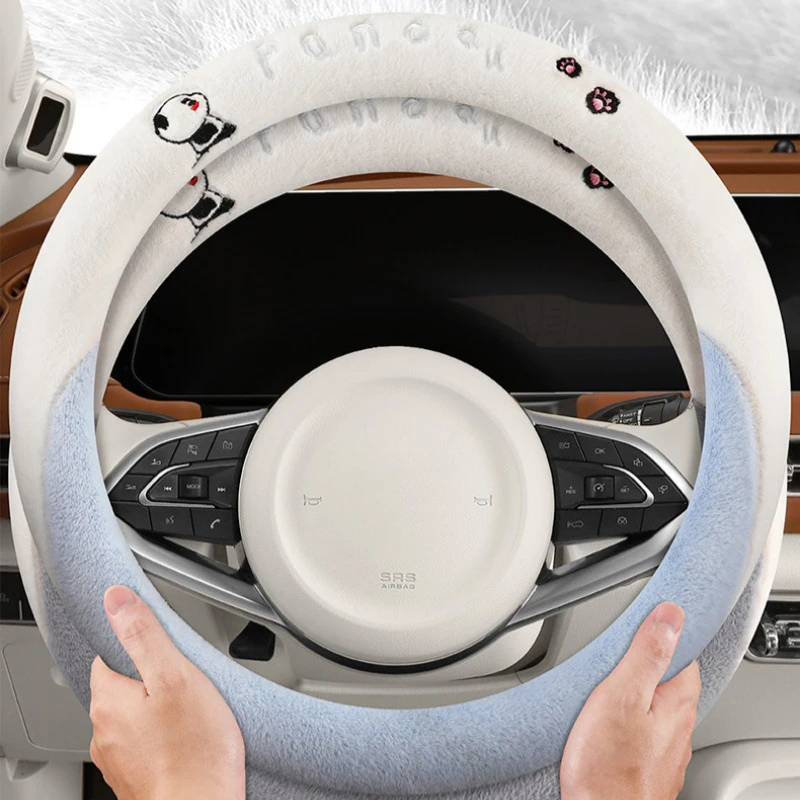 New Car Steering Wheel Cover Cute Panda Plush Cover Winter Car Anti-slip Warm Round/D type/Double D Type Steering Wheel Cover
