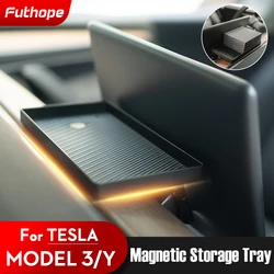 Futhope Upgrade Screen Rear Storage Box for 2018-2023 Tesla Model 3 Y Magnetic Hidden Storage Tray Display Tissue Box