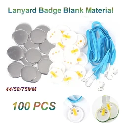 Lanyard Badge Blank Material 100PCS Hanging Tag Employee Card Work Badge Blue Consumables DIY 44/58/75mm for Work or As A Gift